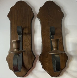 VTG Rustic Wooden/Metal Hanging Wall Candle Holders - Picture 1 of 4