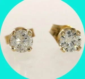 Diamond Stud Earrings .34CT 14K YG Round Brilliant Studs - Picture 1 of 6