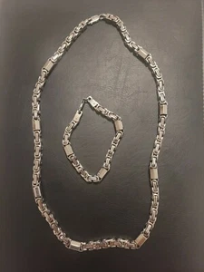 Stainless Steel Men Bracelet Necklace Jewelry Set twocolor - Picture 1 of 4