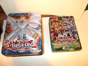 2 1996 YU-GI-OH! EMPTY COLLECTIBLE TINS EVOLZAR DOLKKA/ZEXAL COLLECTION +SLEEVES - Picture 1 of 10