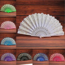 Vintage Spanish Style Dance Wedding Party Lace Silk Folding Hand Flower Fan Gift