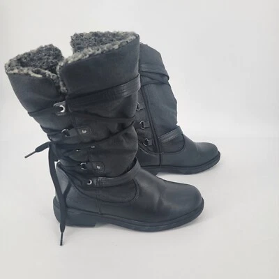 Sporto Josie Black Faux Suede Leather Faux Fur Trim Calf Boots Sz 8 M Zip Sides - Image 1 of 4