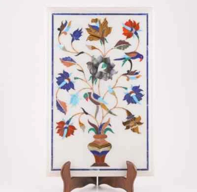 24 x 18 inches white Marble sofa corner wall panel decor Table Top Inlay lapis - Image 1 of 4