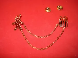 2~Filo Catena Smalto Pan di Zenzero Uomo~Confezione Regalo Maglione Abito Clip Guard Nuovo! - Foto 1 di 3