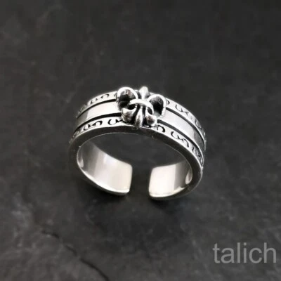 Brillante Anillo de Plata de Ley 925 Sólida Banda Gruesa con Flor de Lis Talla 10 Único Foto 1 de 4