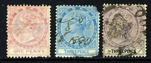 TOBAGO Queen Victoria 1879 Postal Fiscals SG 1 & SG 2 + 3d. Fiscal - Picture 1 of 2