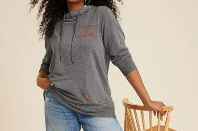 Maurices Plus 3X Homeward Hoodie Gray Merry & Bright Plaid Lined Hood  NWT - Image 1 of 4