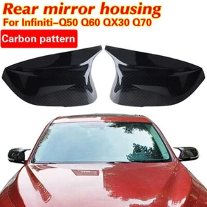 Rear Carbon Fiber M3 Style Side Mirror Cover Cap For Infiniti Q50 Q60 Q70 14-21 - Picture 1 of 11