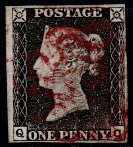 1840 1d Grey-Black Pl 1a QC 4m 2x Strikes Brown Maltese Cross FU Cat. £3,00.00 - Picture 1 of 1