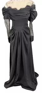 Vintage Ballkleid schwarz Sm? Transparenter elfenbeinfarbener weiter Ausschnitt/Rückenschnürung/Whimsey Goth - Bild 1 von 15