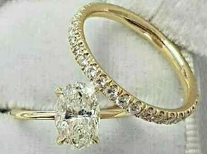 3 CT Oval Cut Moissanite Women Engagement Bridal Set Ring 14K White Gold Plated - Picture 1 of 8