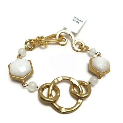 Pulsera STEPHANTE KANTIS Nobleza Martillado Oro 24K Chapado Cuarzo Blanco Nueva Foto 1 de 4