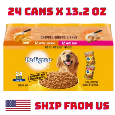 [US] PEDIGREE Chopped Ground Dinner Wet Dog Food Variety Pack 13.2 oz x 24pk.