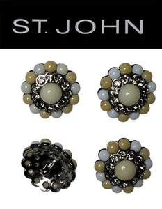 St John Knits 1.0 Inch Silver Tone White & Cream & Smoke Crystal Buttons - Picture 1 of 1