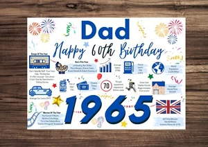 DAD Happy 60th Birthday Card FATHER 1965 Memories Year of Birth Facts Greetings - Picture 1 of 9