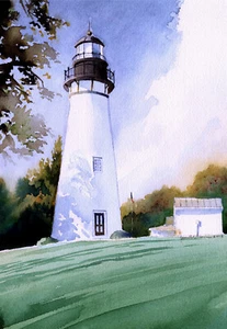 Amelia Island Leuchtturm, Florida Sonnenschein. James Mann Aquarell Notizkarten - Bild 1 von 2