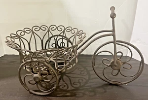 Vintage Ornate Wrought Iron Outdoor Tricycle Planter with Heart Basket 17"x10" - Picture 1 of 6