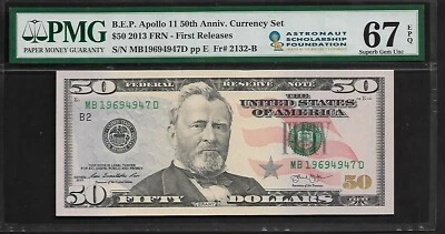 50 dólares estadounidenses 2013 PMG 67 EPQ UNC Fr #2132-B FRN B.E.P. Apolo 11 50 Aniversario. Foto 1 de 4