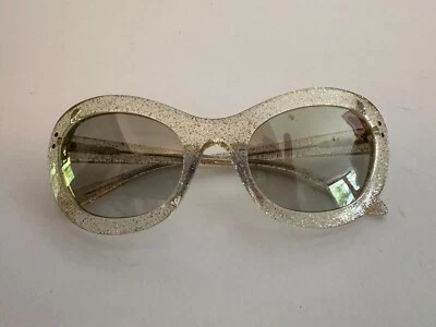 Moschino Cat Eye Sunglasses Crystal Gold Glitter Gold Tint Lens Retro 80-90s Hot - Image 1 of 4