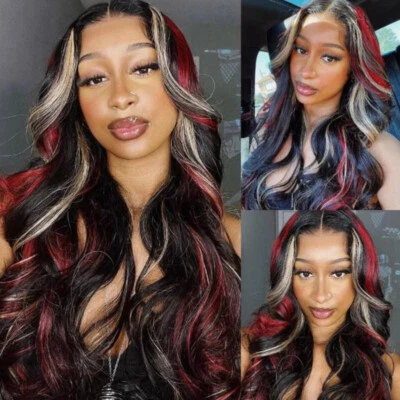 UNice Brazilian Red Black Blonde Ombre Body Wave 13x4 Lace Front Wigs Human Hair - Image 1 of 4