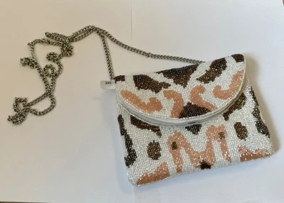 Cartera Bandolera Shirdee CUENTAS 24198 Blanca•Marrón•Melocotón•Gris con Cadena Plateada Nueva con Etiquetas Foto 1 de 4