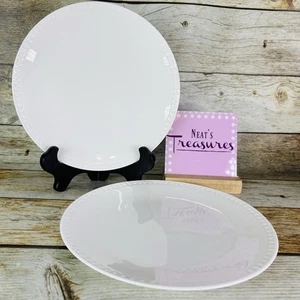 Mikasa LORIA White Embossed Bead Edge Coupe Bone China Salad Lunch Plates Set 2 - Picture 1 of 14