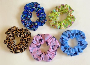 Hair Scrunchies Women Girls Cotton Multicoloured Patterned Handmade Leopard Dog - Picture 1 of 21