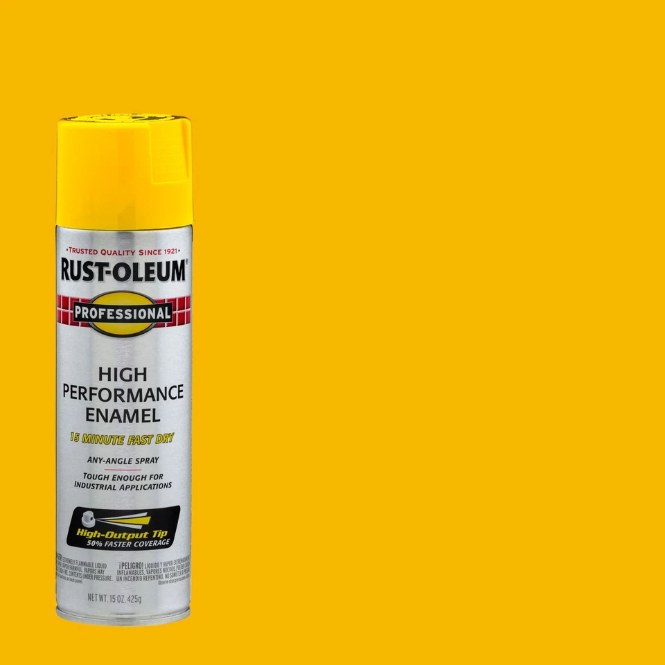 Rustoleum Professional High Performance Topcoat Enamel Spray Paint 15 Oz Aerosol Can Safety Yellow