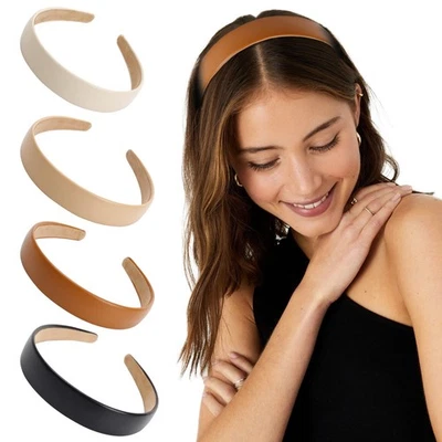 Diademas de cuero para mujer de 1 pulgada antideslizantes suaves PU diademas para cabello Foto 1 de 4