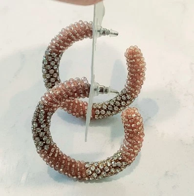 Nwt Deepa Gurnani Anthropologie Rose Gold Lana Beaded Hoop Earrings  - Image 1 of 4