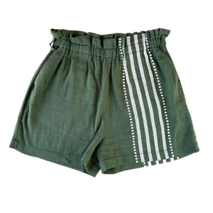 Lemlem High Waist Shorts grün weiß Streifen Bohemian Granola Natur Outdoor Med - Bild 1 von 7