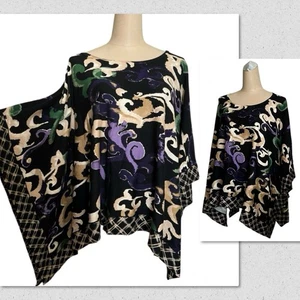 Chicos Poncho Pullover skurril Schnörkel kariert Mix Print Damen L XL schwarz multi - Bild 1 von 11