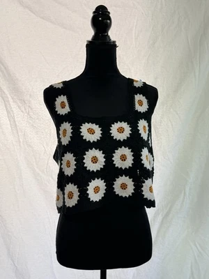 Y2K Black Sunflower Crotched Tank Top Size X-Large Women's New No Tags - Image 1 of 4