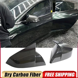 For Tesla Model S 2021-2023 Dry Carbon Fiber Side Wing Mirror Cover Caps Add-On - Picture 1 of 13