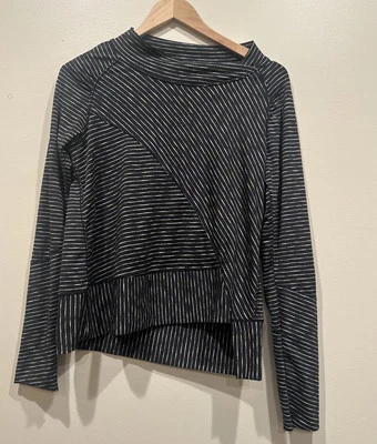 Prana Black Striped Long Sleeve Athletic Tee Shirt Women's Size Small - Изображение 1 из 4