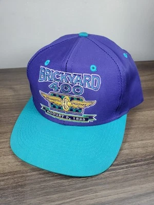 Vintage 90s NASCAR 1995 Brickyard 400 Logo 7 Racing Snapback Hat Cap Purple Teal - Image 1 of 4