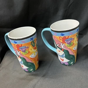 2 Disney Store Drawn Cartoon Mugs Coffee Latte Cup 16 oz Alice In Wonderland - Picture 1 of 3