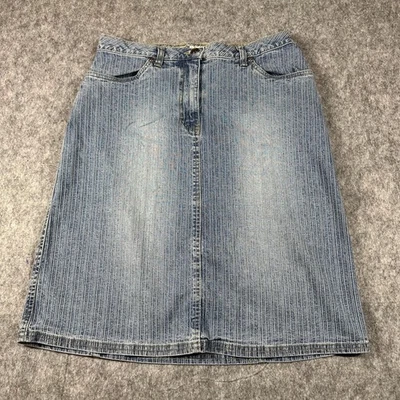 Юбка женская Faded Glory Y2K джинсовая эластичная трапециевидная длина до колена на молнии в полоску - Изображение 1 из 4