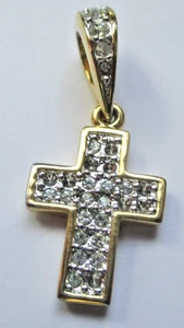 Superbe Pendentif Swarovski croix plaqué or cristaux diamant bijou vintage 2411 - Bild 1 von 3
