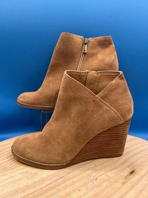 Lucky Brand Ankle Boot Yakeena Women's Sz 7.5M Brown Suede Wedge Side-Zip - Image 1 of 4