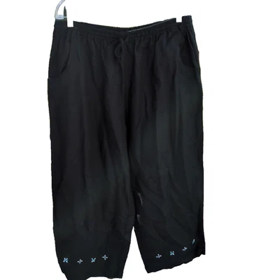 Pantalones Cortos Vintage Hierba Limón Cuentas Talla XL 90 Azul Marino Rayón Algodón Lino Boho Foto 1 de 3