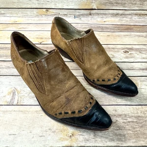 Vintage Guess Damen braun schwarz Leder 90er Slipper Stiefeletten 7,5 Western - Bild 1 von 12