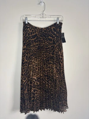 Ralph Lauren Black Label Pleated Animal Print Leopard Midi Skirt NWT Sz 4 - Image 1 of 4