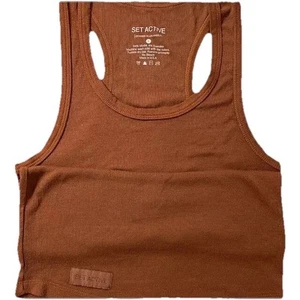Set Active Form Tank Small Rust Brown Racerback Long Profile Ribbed Modal - Picture 1 of 5