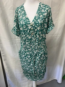 Auselily Kleid Damen Gr. M Grün Geblümt Neu Taschen Kurzarm - Bild 1 von 10