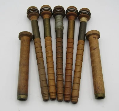 BOBINAS ANTIGUAS PARA HACER ENCAJE DE MADERA TORNEADA - LOTE DE 7 Foto 1 de 4