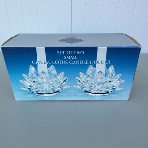 Shannon Crystal by Godinger Lotus Flower Candle Holders, Set of 2 New In Box - Picture 1 of 8