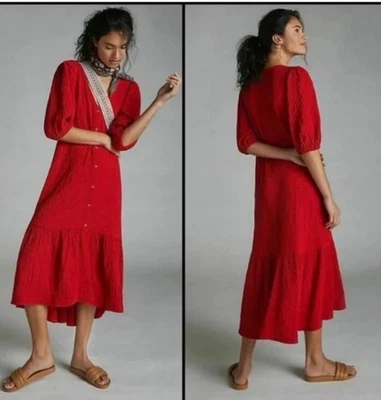 Vestido Maeve Anthropologie Scarletta Rojo Arrugado Talla M Vestido Boho Midi Foto 1 de 4