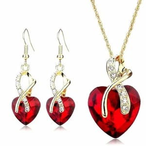 JUEGO DE COLLAR CON PENDIENTES DE ALEACIÓN CON PIEDRA DE CRISTAL ROJO  - Imagen 1 de 6