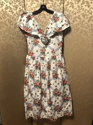 Vestido midi de té Misty Lane vintage blanco rosa floral talla 14 funciona más pequeño Foto 1 de 4